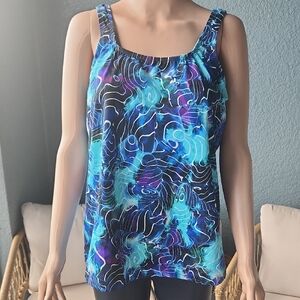 Abstract Blue Pattern Swim Tank Top